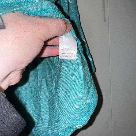 Coral Bay Petite Women's L Green Seahorse Print V-Neck Blouse 3/4 Sleeve - Picture 8 of 9